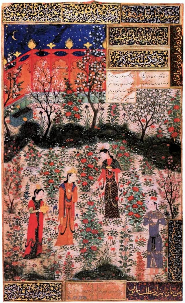 Humay and Humayun in a garden